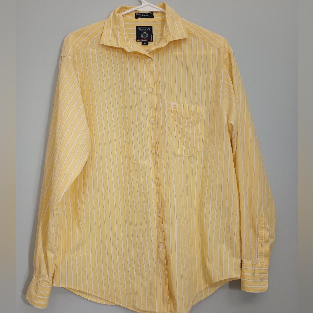 Men's Faconnable Yellow and White Striped Shirt M
